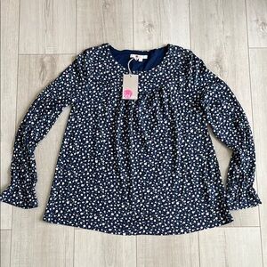 NWT Boden Navy Blouse with Green and White Floral Design
